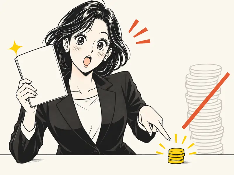 従来の約1/10の価格に驚く担当者を描いた1コマ漫画