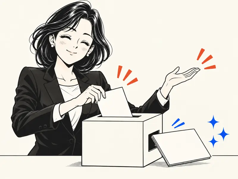 資料を渡すだけで制作をすべて任せられる様子を描いた1コマ漫画