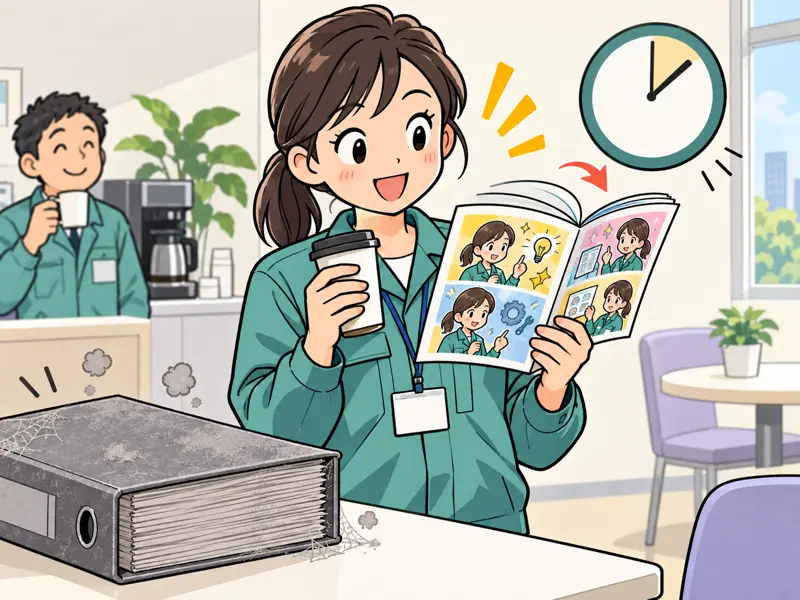 活字が苦手な層・多忙な現場でも読まれるを描いた1コマ漫画