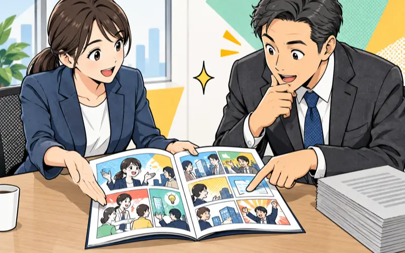 営業資料・パンフレットに活用する漫画のイメージ