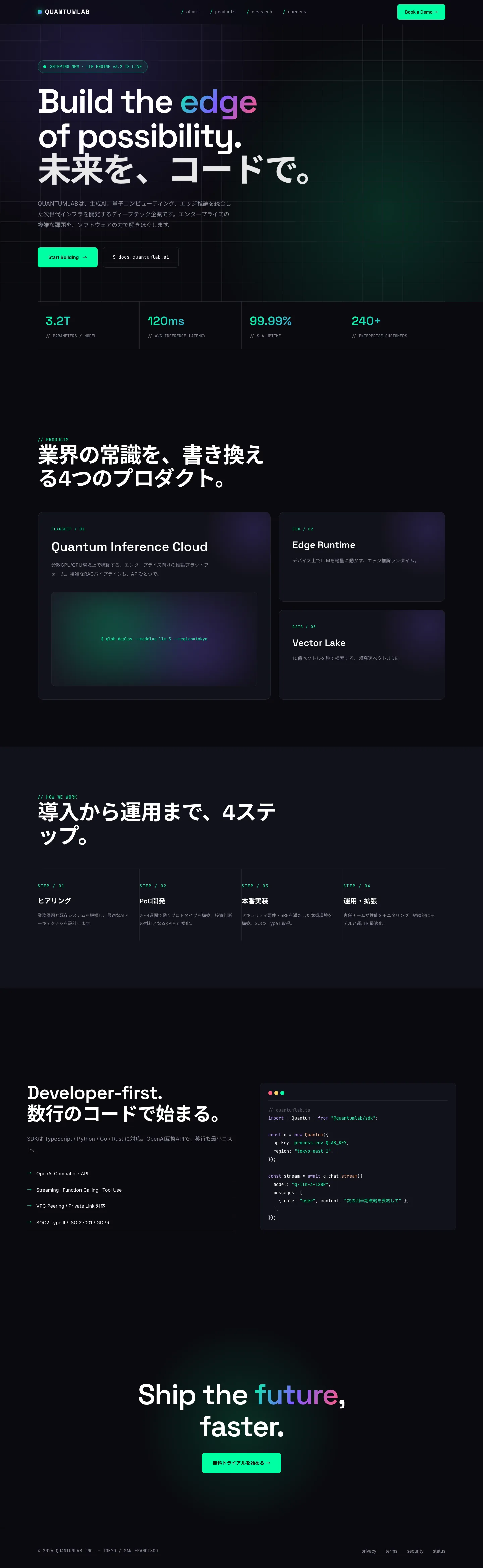 コーポレートサイトのテック系デザインサンプル