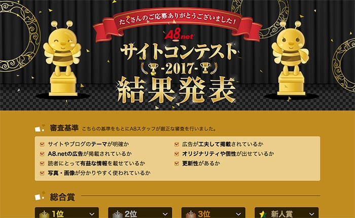 A8サイトコンテスト2017で弊社運営メディアが総合３位になりました